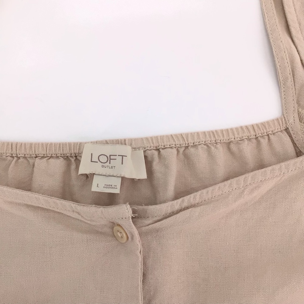 Loft Outlet Linen Square Neck Puff Sleeve Button Blouse Size Large - Picture 2 of 11